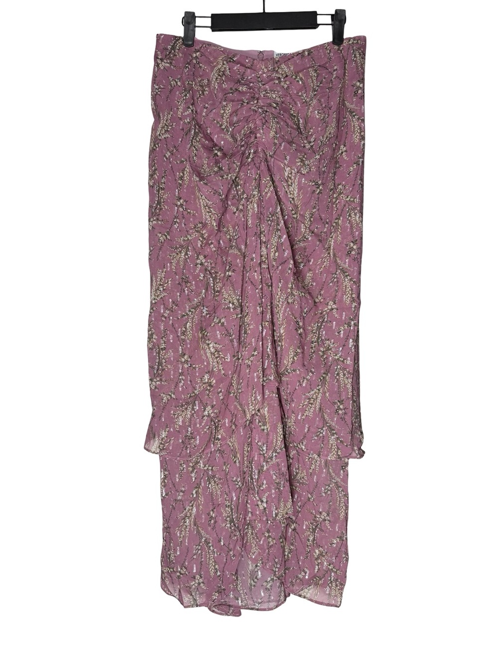 Veronica Beard Sira Floral Ruched Midi Skirt Women’s Sz 8 Purple Ruffle Romantic